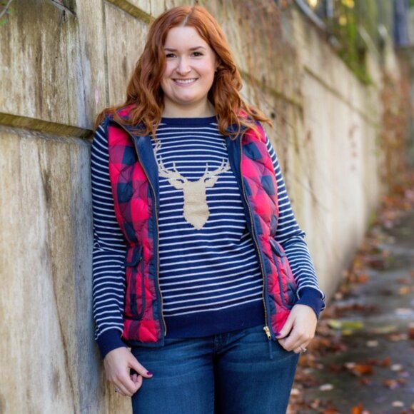 Joules Navy & White Striped Sweater with Gold Deer Stag Size 12 - Picture 1 of 9